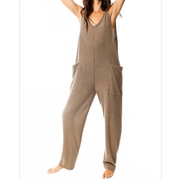 Bucket List Pants - BUCKET LIST WAFFLE OAHU  WIDE LEG JUMPSUIT SIZE SMALL